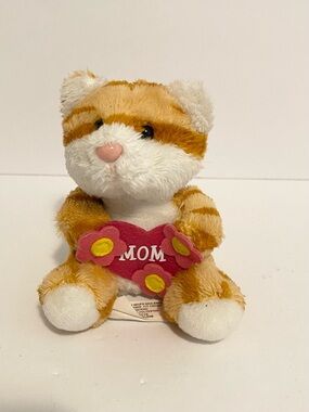Mini Orange Tabby Cat Plush 4” Mom Heart Stuffed Animal Kitty Stripes Toy